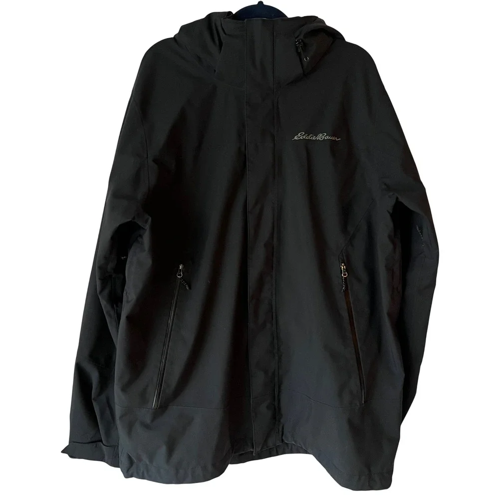 Eddie Bauer Mens L Black Hooded‎ Weatheredge Jacket